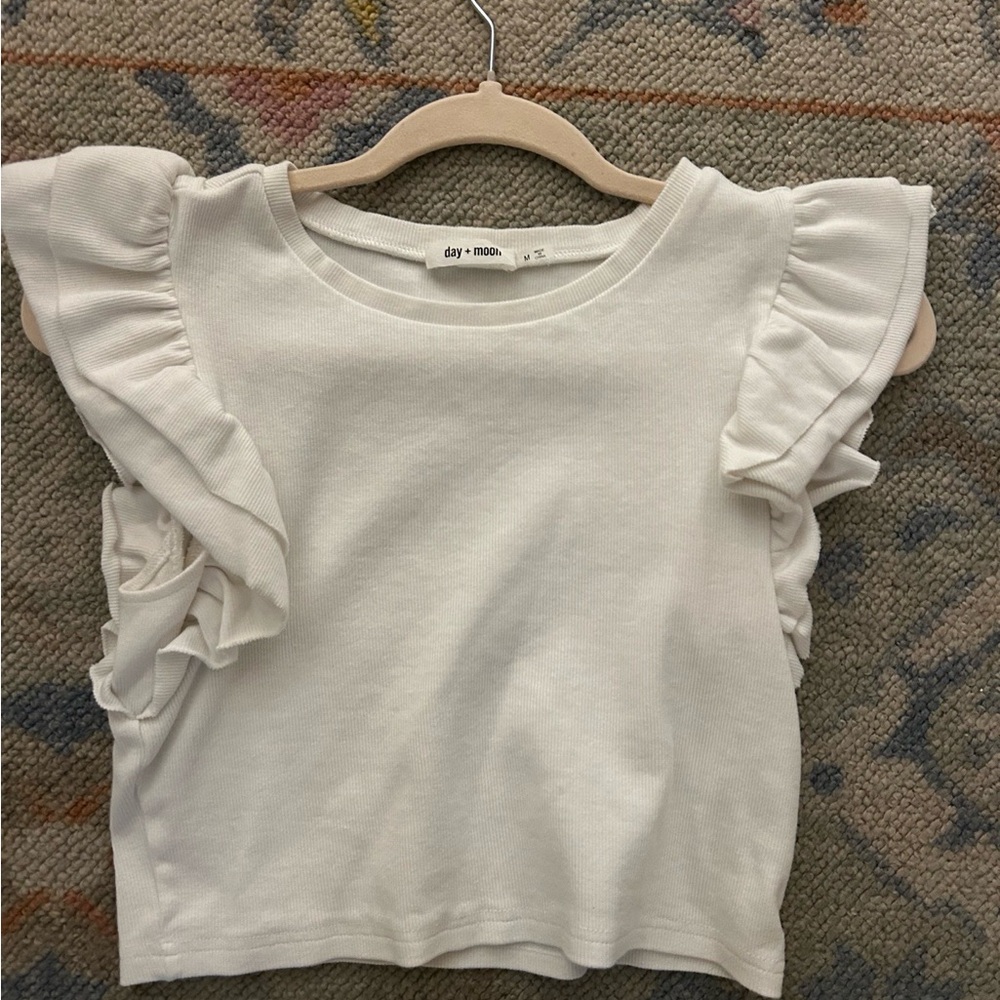 White Ruffle Sleeve  Top